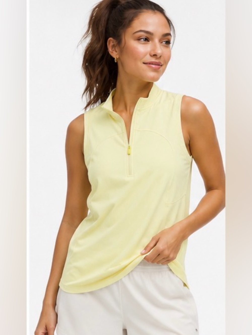 Lululemon Pale Yellow Sleeveless Half Zip Athletic Tank